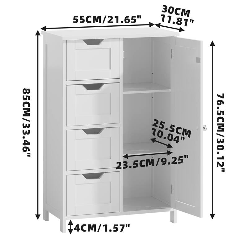 Bathroom Storage Cabinet with 4 Drawers and 1 Door, Freestanding Wooden Floor Organizer, Storage Cabinet for Small Spaces