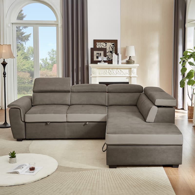 L Shaped Sectional Sofa with Pull Out Bed and Storage Compartment