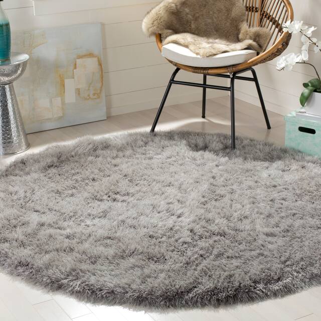 SAFAVIEH Handmade Venice Shag Djenka 3-inch Thick Rug - 6' x 6' Round - Silver