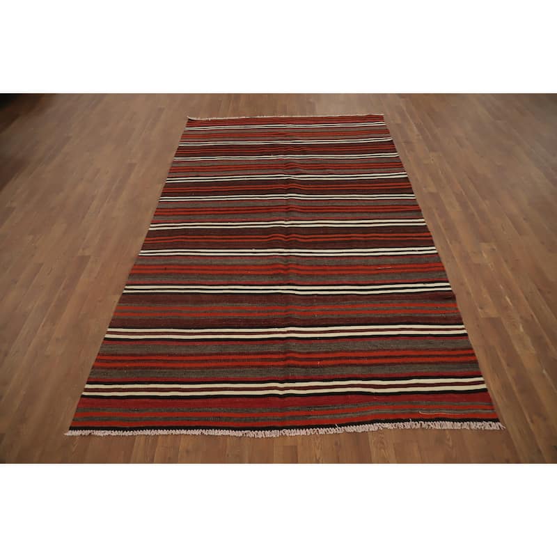 Hand Woven Oriental 100% Wool Carpet Southwestern Geometric Multi-Colored Kilim Area Rug - 8' 9'' X 5' 3''