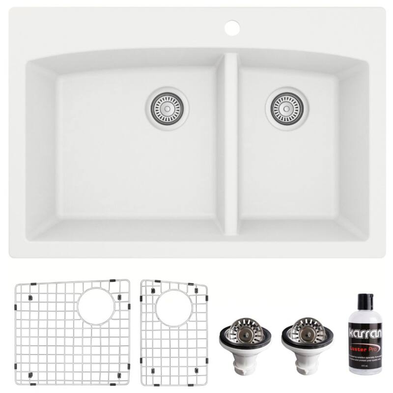Karran USA QT-711-PK1 Quartz QT 33" Drop In Double Basin Quartz - White