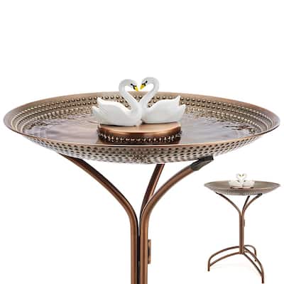 20" Bronze Copper Bird Bath with Swans
