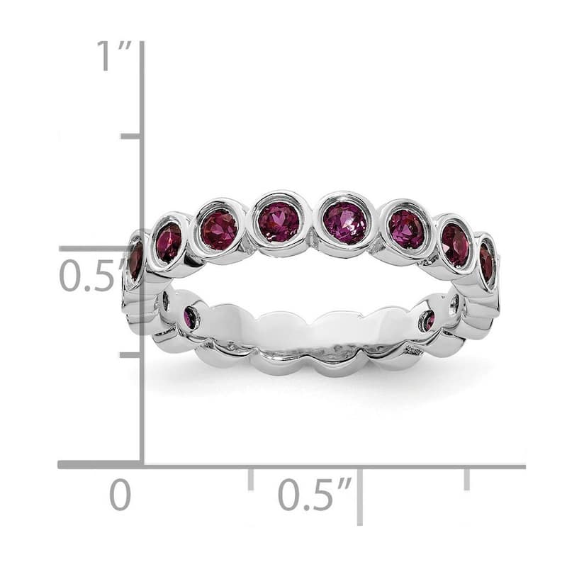 Curata 925 Sterling Silver Bezel Polished Patterned Stackable Expressions Rhodolite Garnet Ring