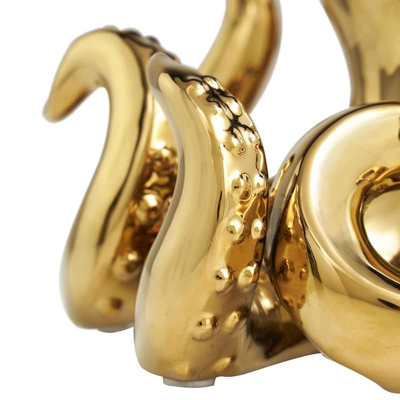 Gold Ceramic Octopus Decorative Sculpture with Textured Tentacles
