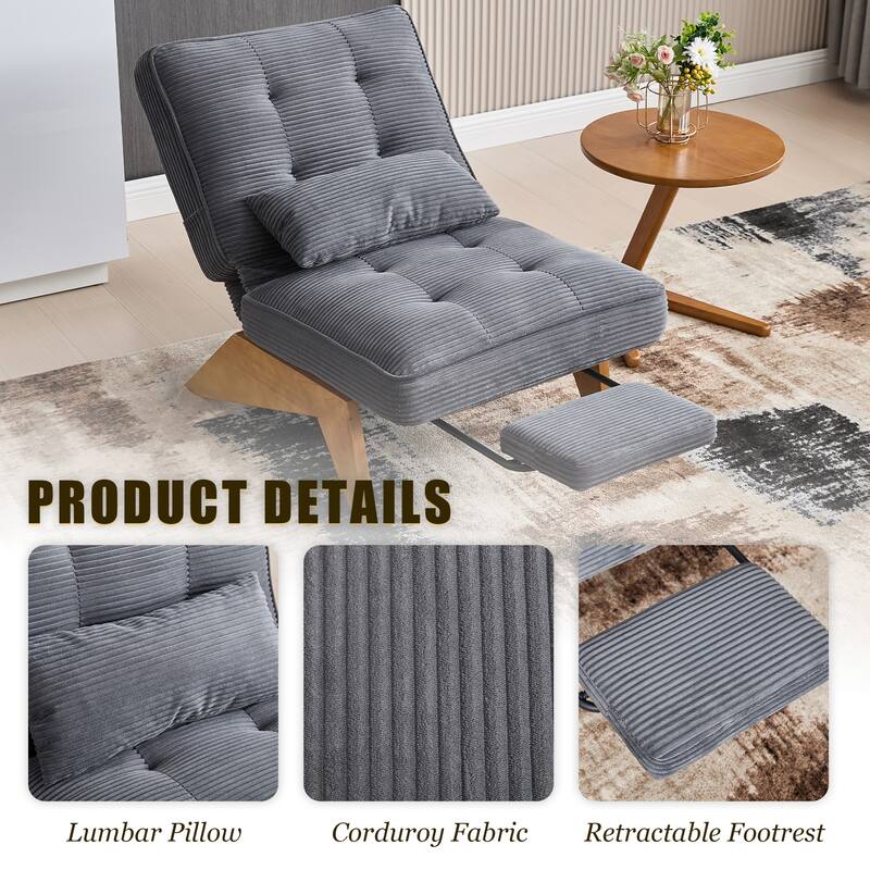 HOMEFUN Upholstered Modern Multi-Position Adjustable Wooden Base Lounge Chair with Footrest and Lumbar Pillow