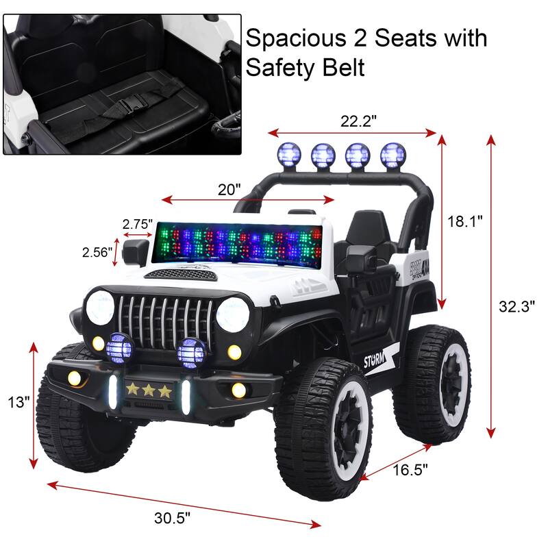 Battery Powered Electric Car Electric Vehicle with Remote Control, White Off-Road Toy Car with LED Lights