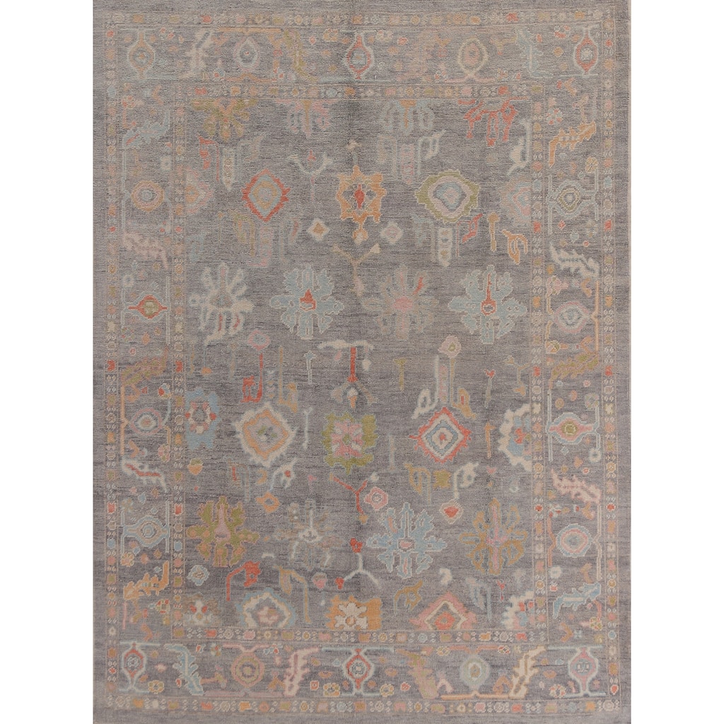 Hand Knotted Oriental 100% Wool Carpet Transitional All-Over Greys & Charcoal Oushak Area Rug - 9' 11'' X 8' 0''
