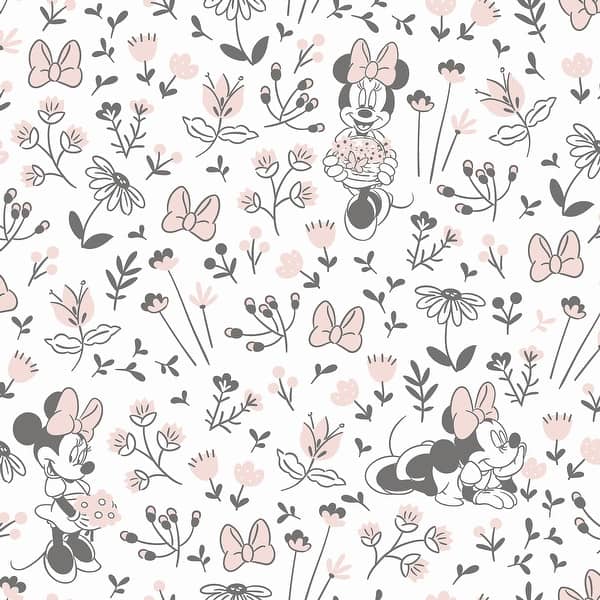 slide 2 of 8, Disney Minnie Mouse Pretty as a Flower Black and White Peel and Stick Wallpaper - 216 x 20.50
