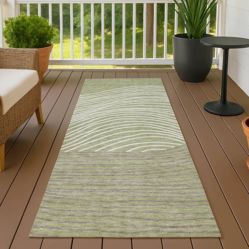 Machine Washable Indoor/ Outdoor Modern Arches Chantille Rug - Aloe - 2'3" x 7'6"