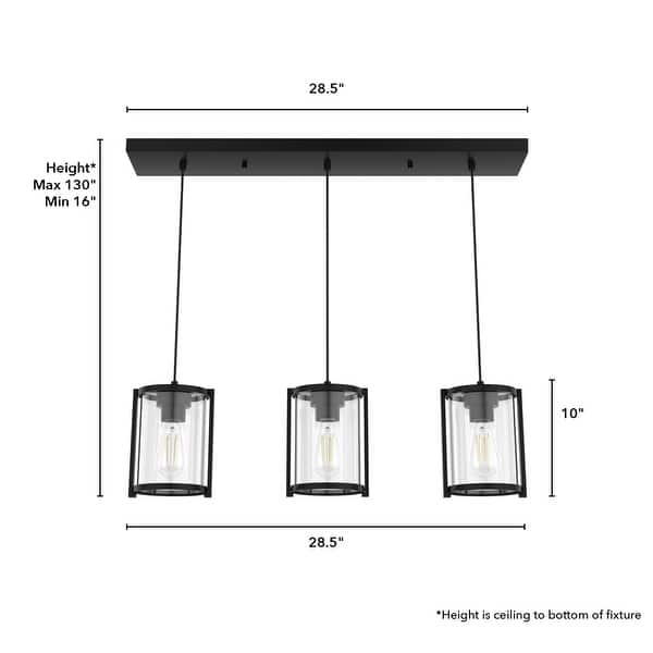 dimension image slide 1 of 4, Hunter Astwood 3-Light Linear Cluster, Kitchen Island, Dining Room - Transitional, Contemporary, Modern Farmhouse