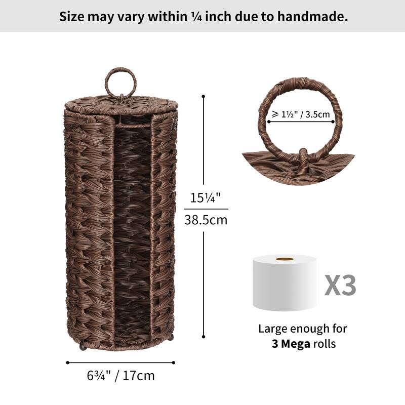 Freestanding Woven Toilet Paper Roll Holder with Lid for Bathroom, Power Room - 14.5'' H X 7'' W X 7'' D