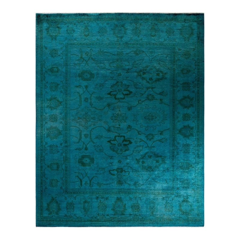 Overton Hand Knotted Wool Vintage Inspired Modern Contemporary Overdyed Blue Area Rug - 8' 1" x 10' 3"