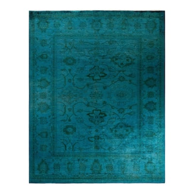 Overton Hand Knotted Wool Vintage Inspired Modern Contemporary Overdyed Blue Area Rug - 8' 1" x 10' 3"