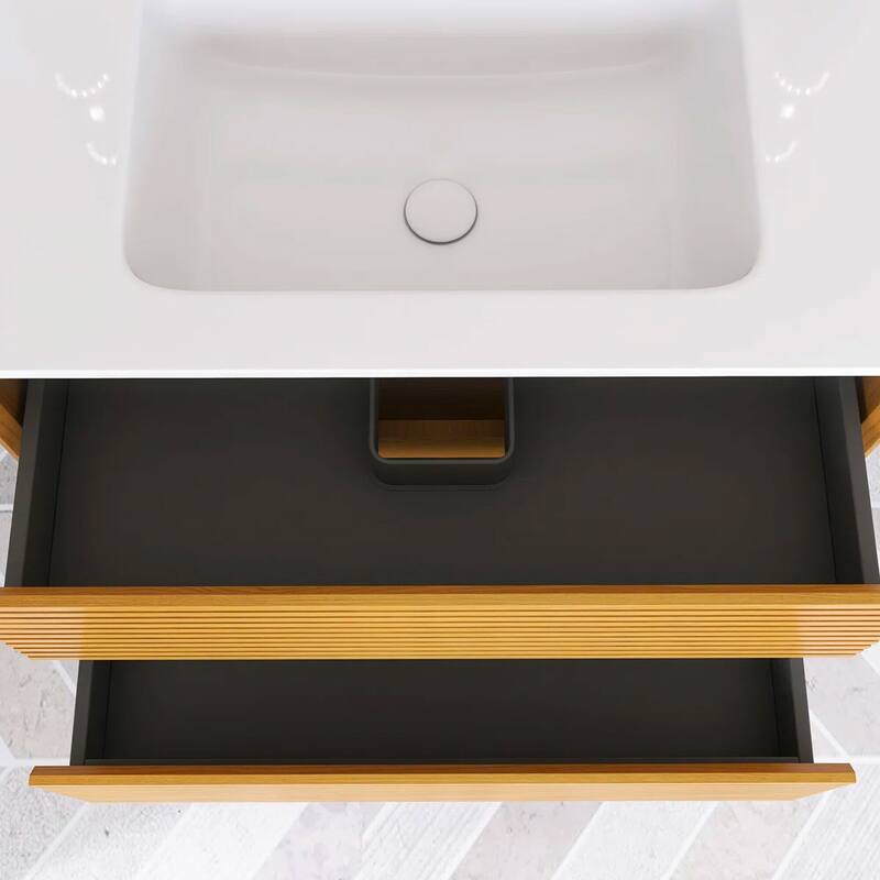 Wall-Mounted Bathroom Vanity with White Ceramic Sink