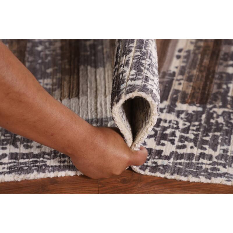 Striped Modern Abstract Rug Hand-Knotted Wool Carpet - 3'11"x 5'11"
