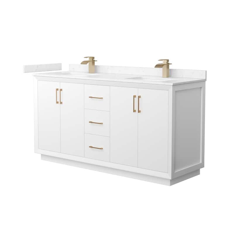 Wyndham Collection WCF414166D-VCA-UNSMXX Strada 66" Free Standing - White / Carrara Cultured Marble Top / Satin Bronze - Painted