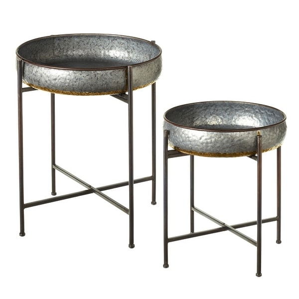 Set of 2 Golden Colored and Metallic Gray Galvanized Finish Side Tables 25” - N/A
