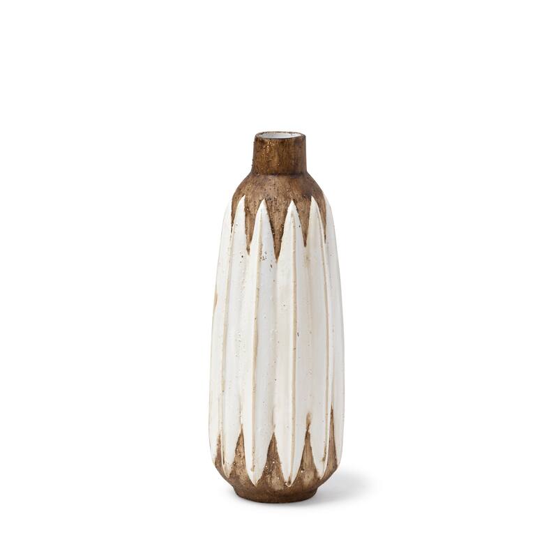 Sisko I Short Rustic Brown White Ceramic Vase - 4.9L x 4.9W x 14.0H - White