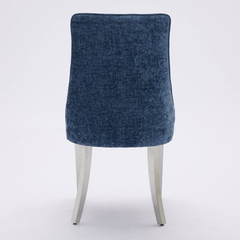 GDF Studio- Rayon Chenille Upholstered Dining Chair with Tufted Back & Golden Metal Base, Set of 2