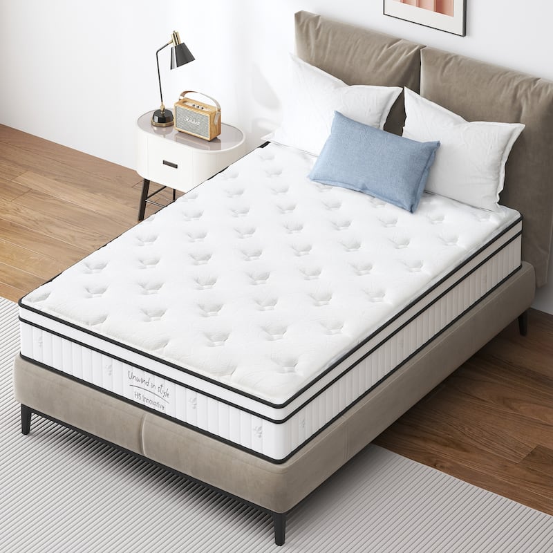 GDFStudio - Meridian 10 Inch Hybrid Memory Foam Mattress,Individually Pocketed Innerspring,Medium Firm - White - King - Medium