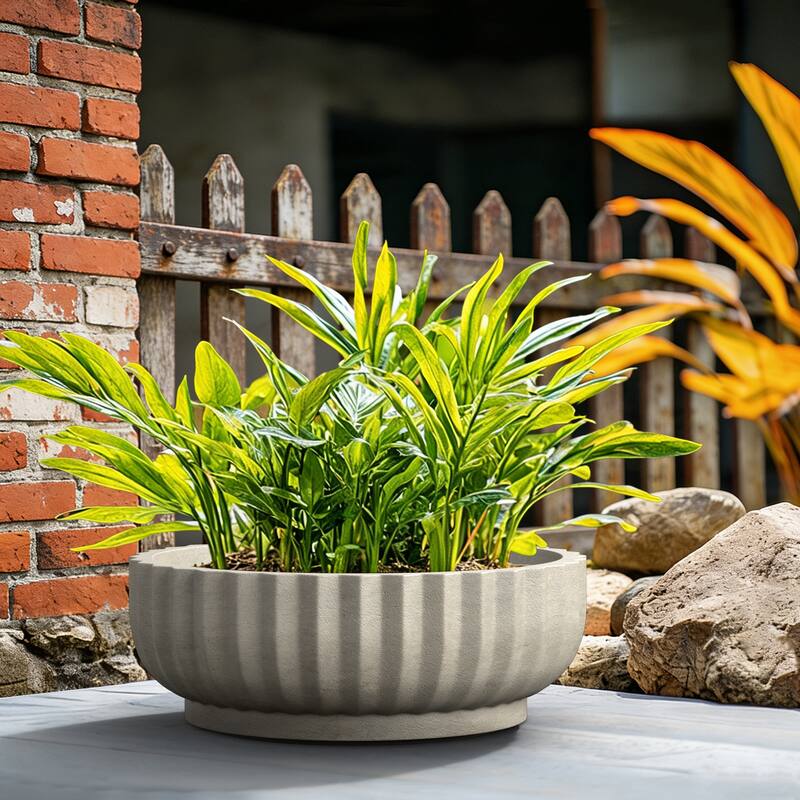 Concrete Round Planter / Pot Ribbed Design Planter Bowl
