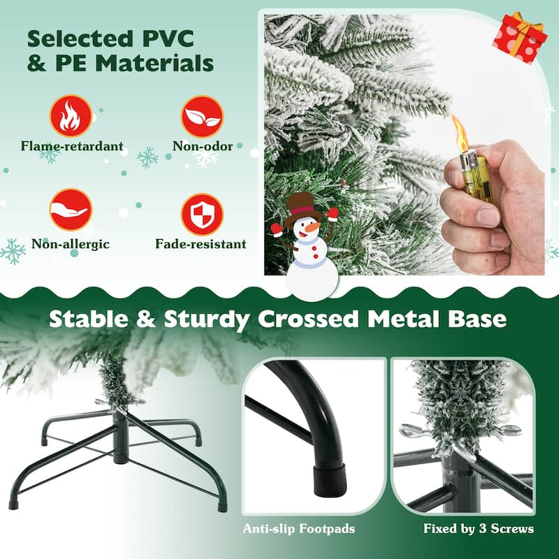 Gymax 7 ft pre-lit artificial Christmas tree artificial hinged