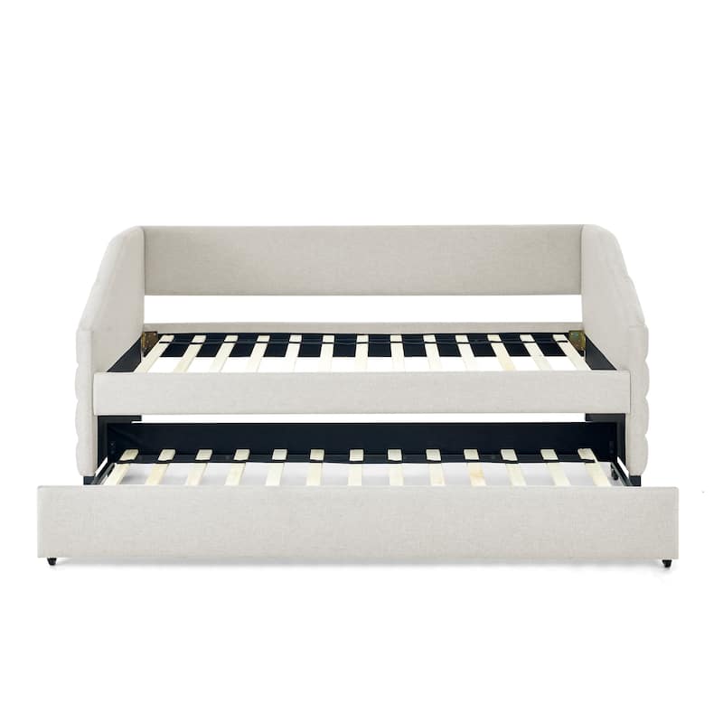 Twin Size Daybed with Trundle Upholstered Tufted Sofa Bed