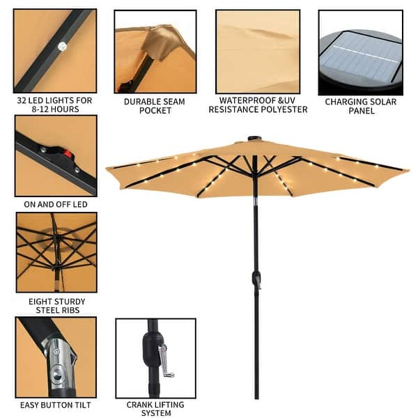 Shop Black Friday Deals On Outdoor 9 Ft Patio Umbrella Sun Shade Offset With Solar Led Light Tilt And Crank On Sale Overstock 31600299