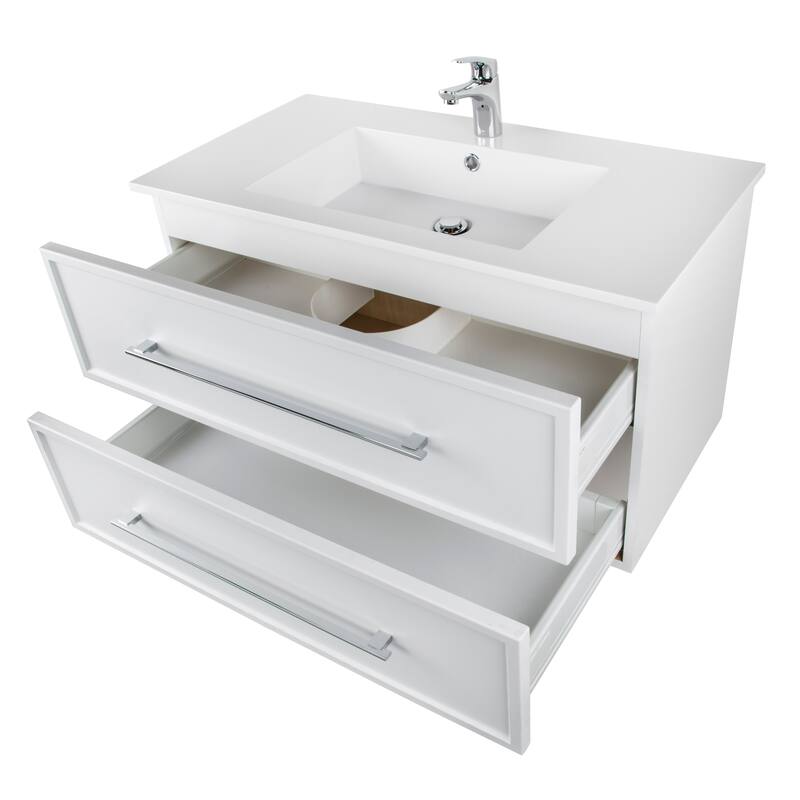 Milano Collection 36" Wall Mount Modern Shaker Bathroom Vanity with Sink and Drawers
