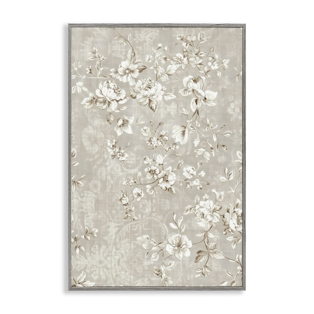 Stupell White Flowers over Damask Framed Giclee Art Design By LSR Creative Studio