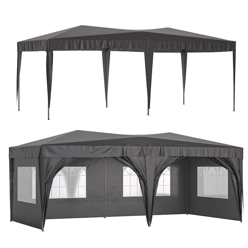 10 ft. x 20 ft. Pop Up Canopy Outdoor Portable Party Wedding Tent with 6 Removable Sidewalls and Carry Bag + 6pcs Weight Bag