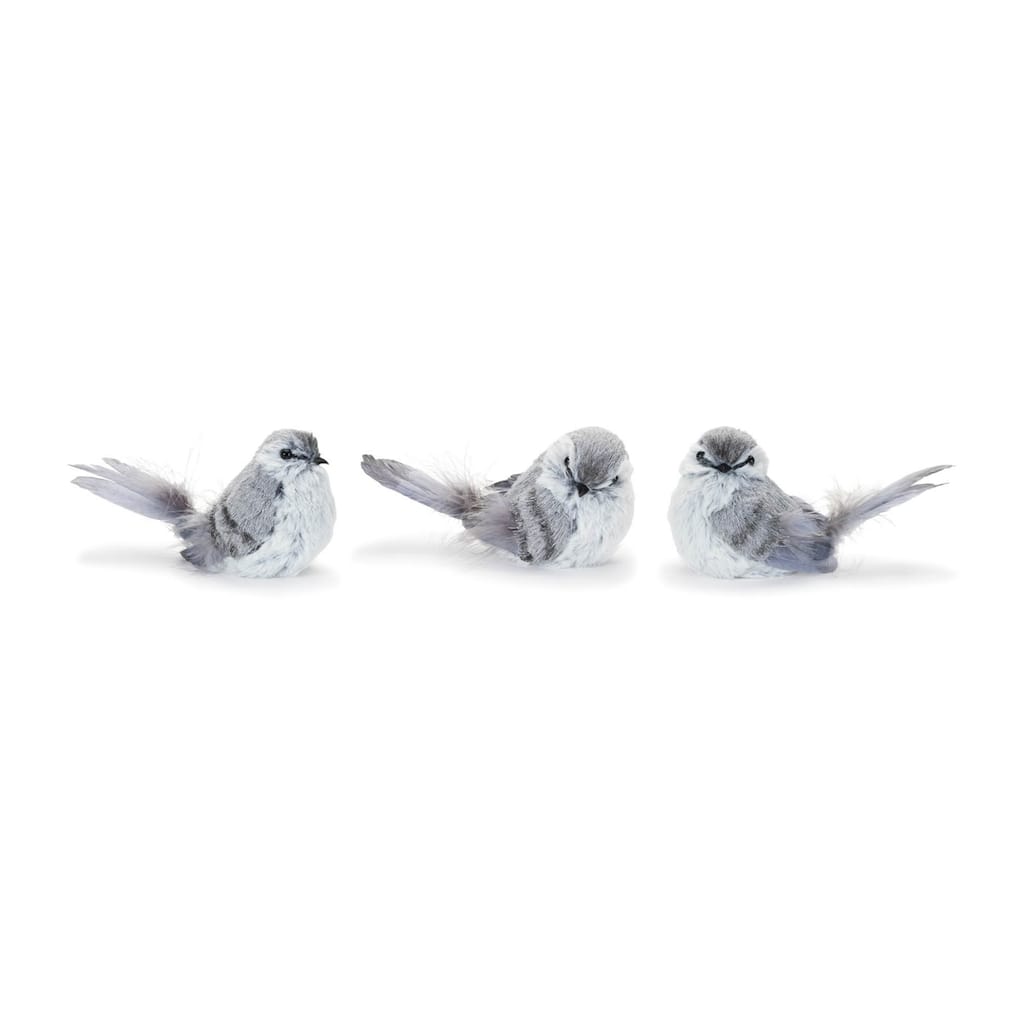 Feathered Bird Christmas Decorations - 8.25" - Gray and White - Club Pack of 12