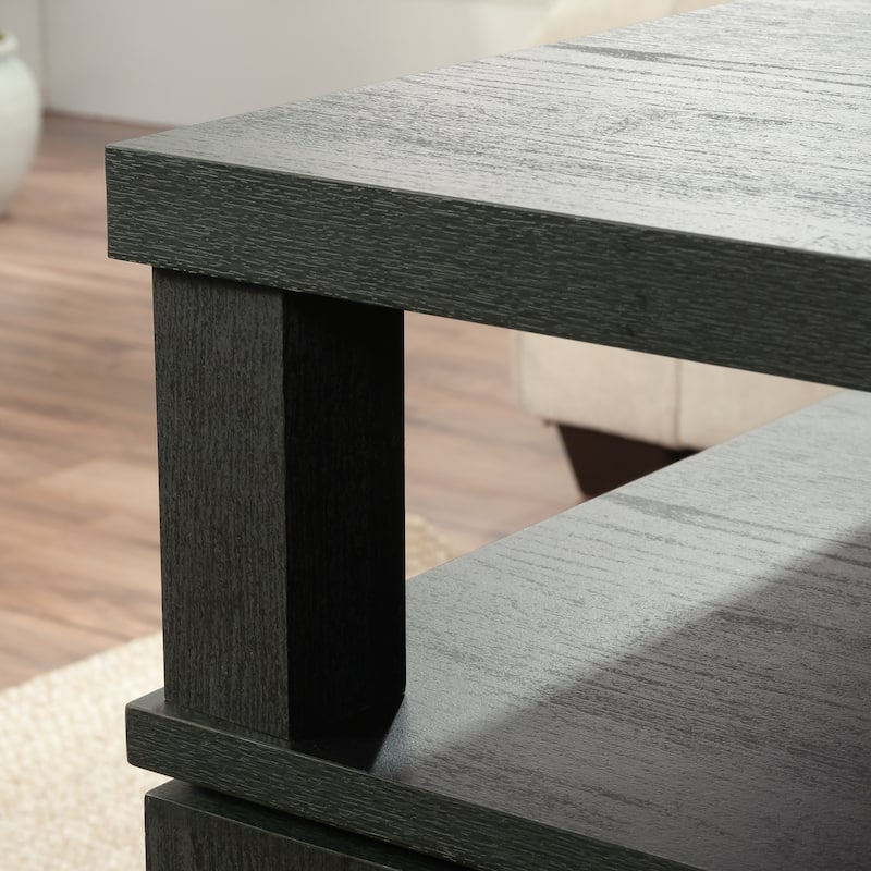 Engineered Wood Coastal Coffee Table with Spacious Drawer, Black - 31.5"W x 31.5"D x 20.98"H