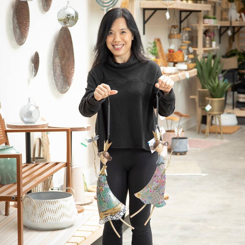 27 in. Metal Hand Painted Fairies with Bugs Hanging Decor, Set of 2