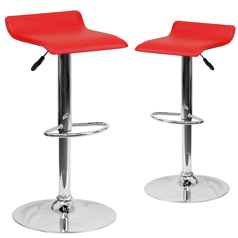 2 Pack Contemporary Vinyl Adjustable Height Barstool with Solid Wave Seat - 15"W x 15"D x 25.5" - 34"H
