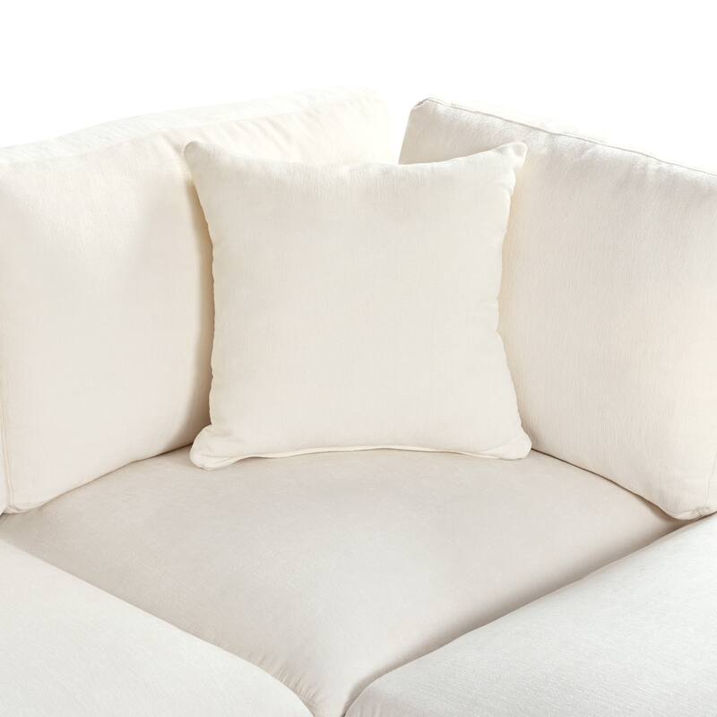 127.6" Polyester Modular Sectional 5-Seat L-Shaped Sofa with Storage Ottoman and Hidden Cup Holders