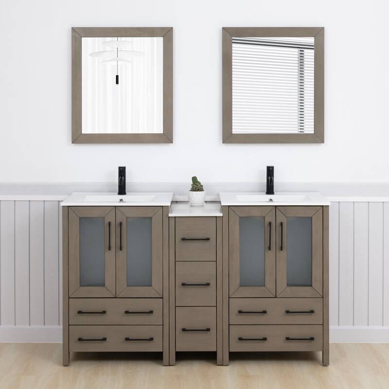 Vanity Art 60 in. Double Sink Bathroom Vanity with Top and Mirrors - 60 X 18.1 X 35.8