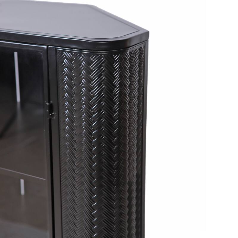 Modern 3-Tier Corner Storage Cabinet with Tempered Glass Doors, Removeable Shelves for Small Spaces