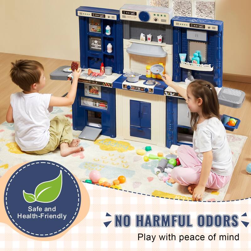 Kids Kitchen Playset, 3-in-1 Toddler Kitchen with Simulated Spray, Sounds and Lights, Play Kitchen Set