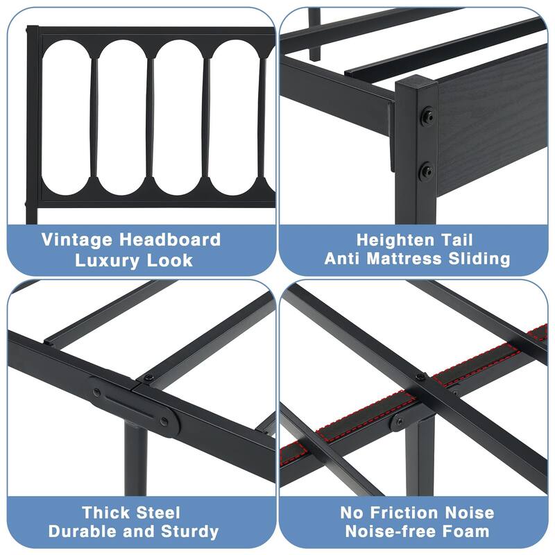 Metal Queen Size Modern Bed Frame Platform Mattress Foundation