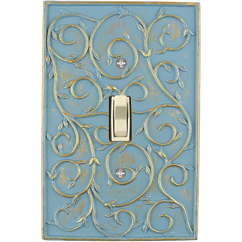 Meriville French Scroll 1 Toggle Wallplate, Single Switch Electrical Cover Plate - Cameo Blue With Gold