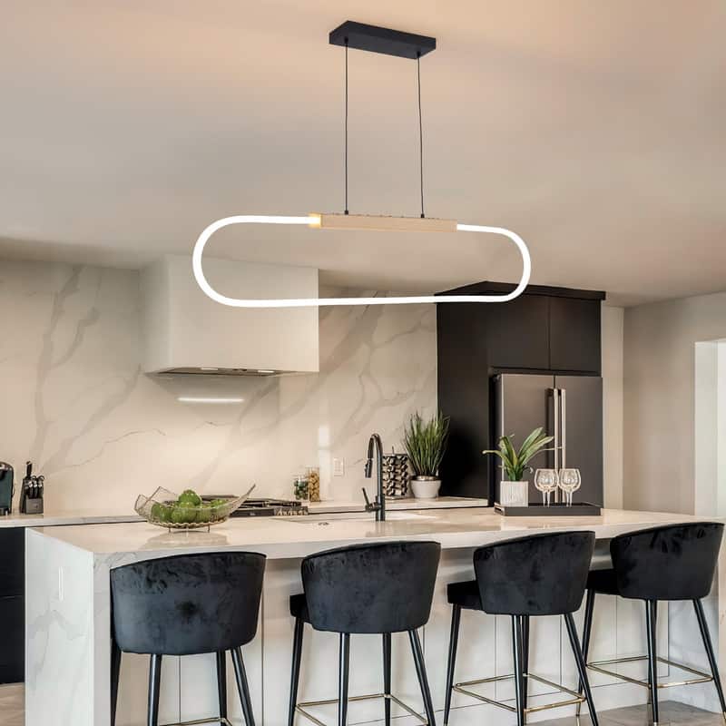 47.2" Modern LED Pendant Light Dimmable Acrylic Wood Chandelier Adjustable Hanging Light Fixture for Dining Room Kitchen Island