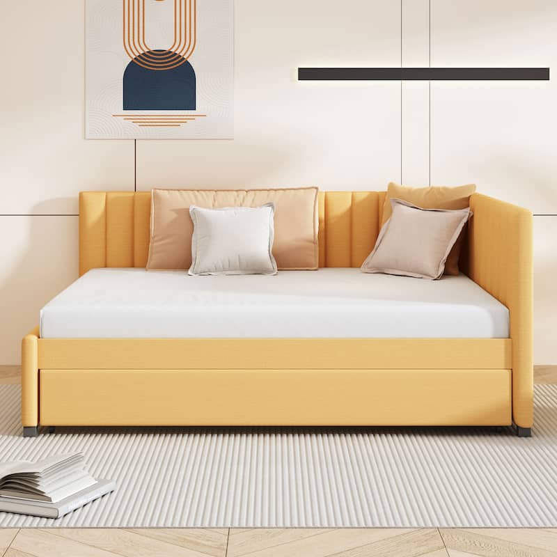 Full Size Linen Upholstered Daybed with Trundle