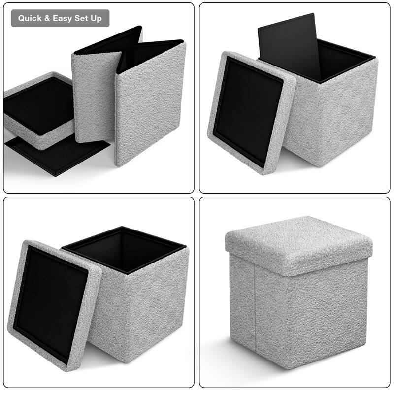 Sorbus Teddy Storage Ottoman Square Soft Sherpa Plush Tufted Footstool