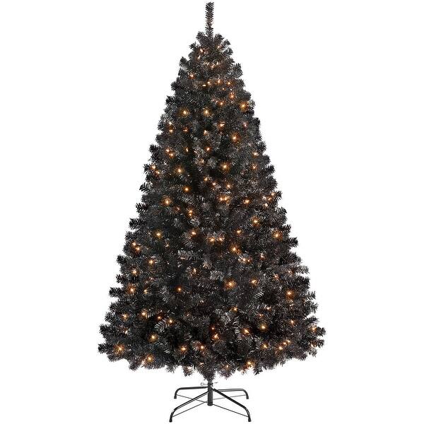 6ft Pre-lit Halloween Black Spruce Artificial Hinged Christmas Pine ...
