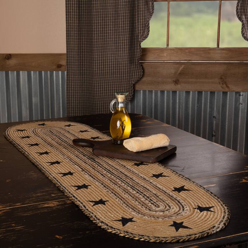 Kettle Grove Stars Border Stenciled Jute Runner - 13x48