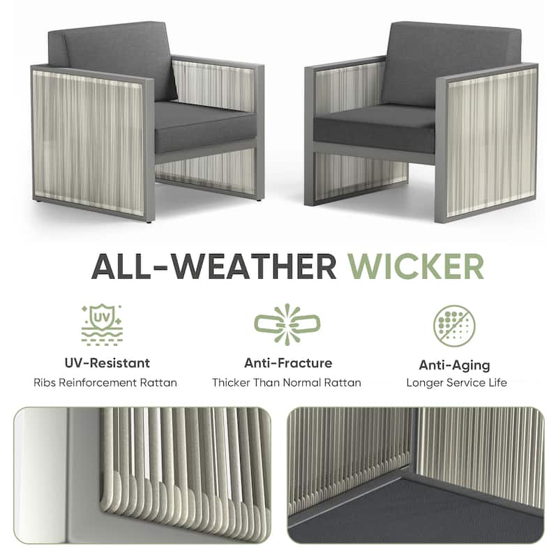 Pocassy 4-Piece Outdoor 5 Inch Patio Chair with Ottoman