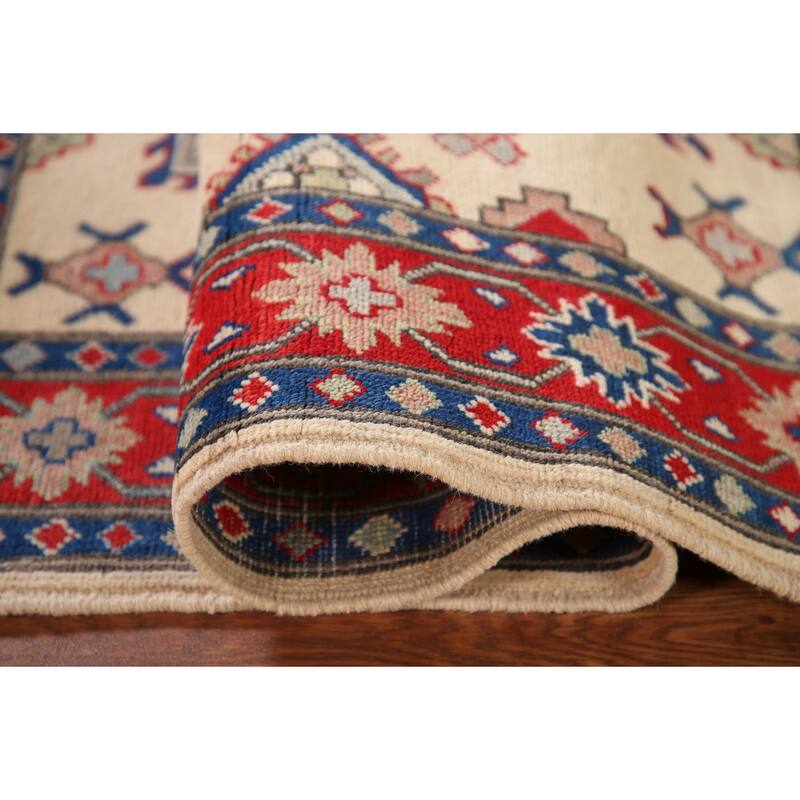 Ivory Kazak Oriental Accent Rug Hand-Knotted Foyer Wool Carpet - 3'4"x 4'9"