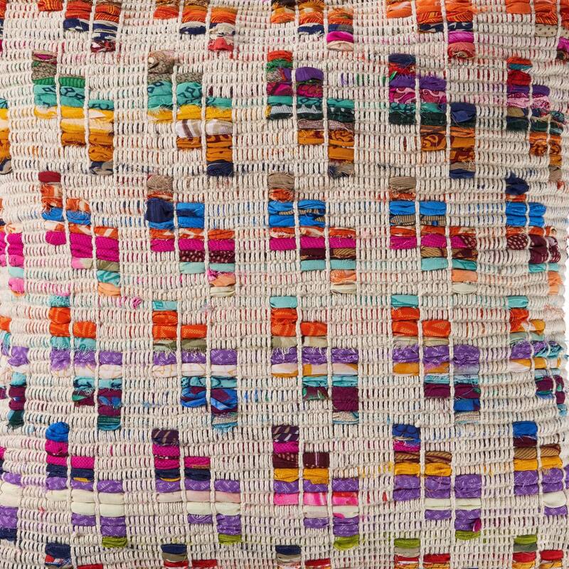 20" Beige and Pink Eclectic Chindi Square Throw Pillow