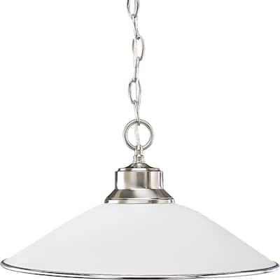 Opal Glass One-Light Brushed Nickel Traditional Pendant Light - 6.750" x 19.130" x 19.130"